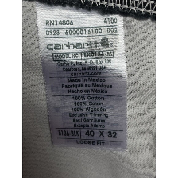 Carhartt Loose Fit Washed Duck Double-Front Black Utility Work Pant Men's 40x32 - Picture 10 of 15